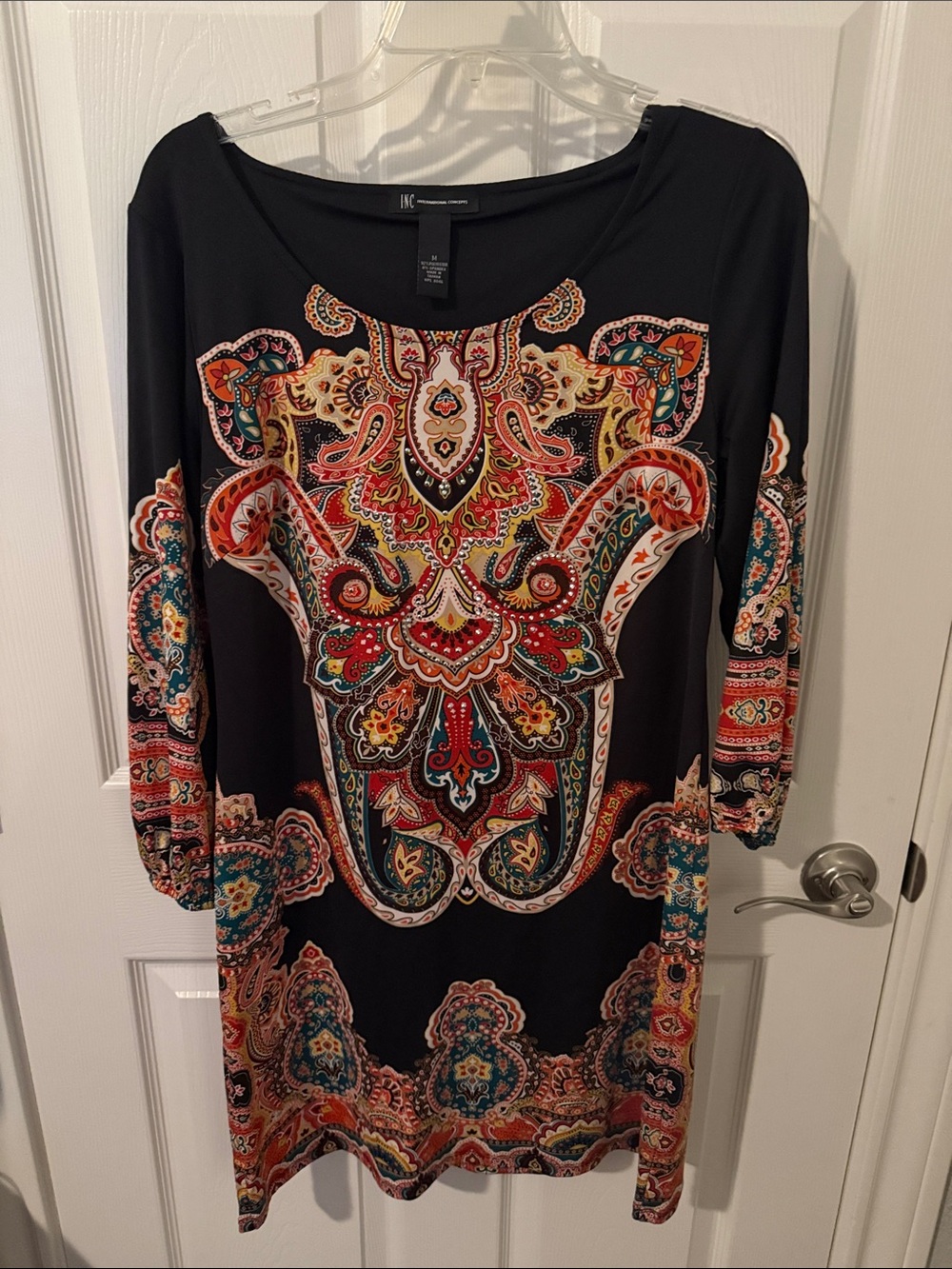 INC International Concepts Black Paisley-Print Shift Dress